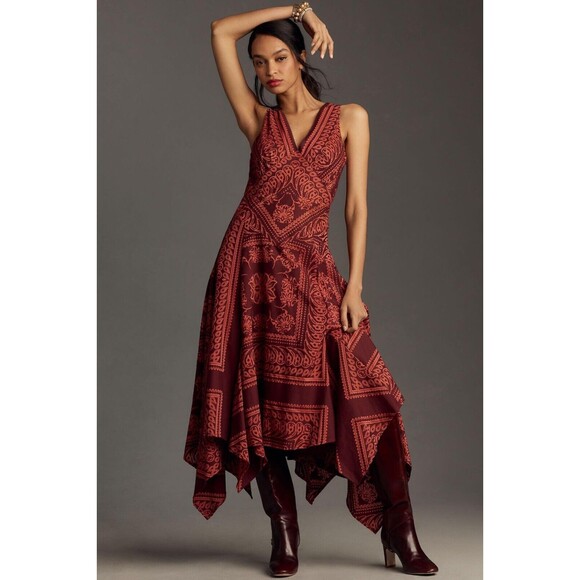 Anthropologie Dresses & Skirts - $298 Anthropologie Crimson Cotton Pilcro Burnout V-Neck Velvety Dress Sz 4 READ